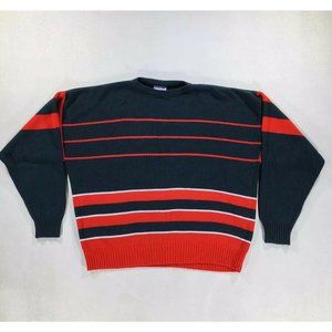 Vintage 80’s casual “Grandpa Sweater” Grey Red Stripes Large Ski sweater Korea